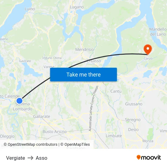 Vergiate to Asso map