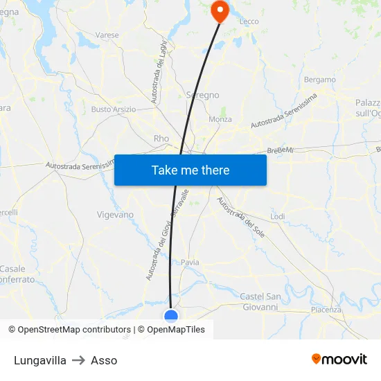 Lungavilla to Asso map