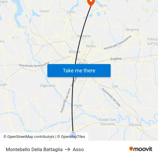 Montebello Della Battaglia to Asso map