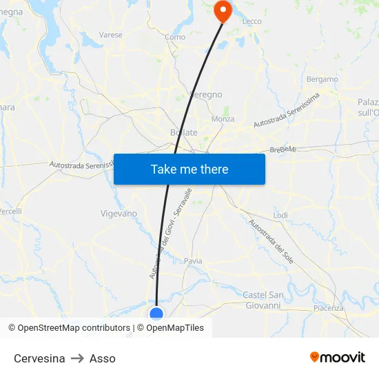 Cervesina to Asso map