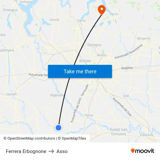 Ferrera Erbognone to Asso map