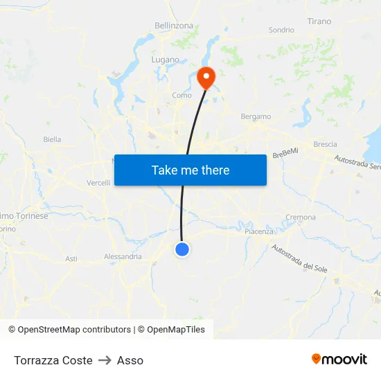 Torrazza Coste to Asso map