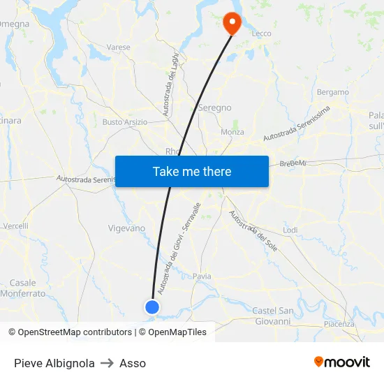 Pieve Albignola to Asso map