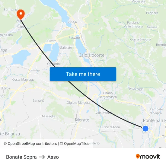 Bonate Sopra to Asso map