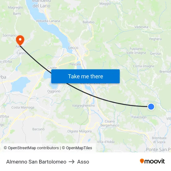 Almenno San Bartolomeo to Asso map