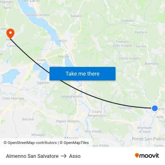 Almenno San Salvatore to Asso map