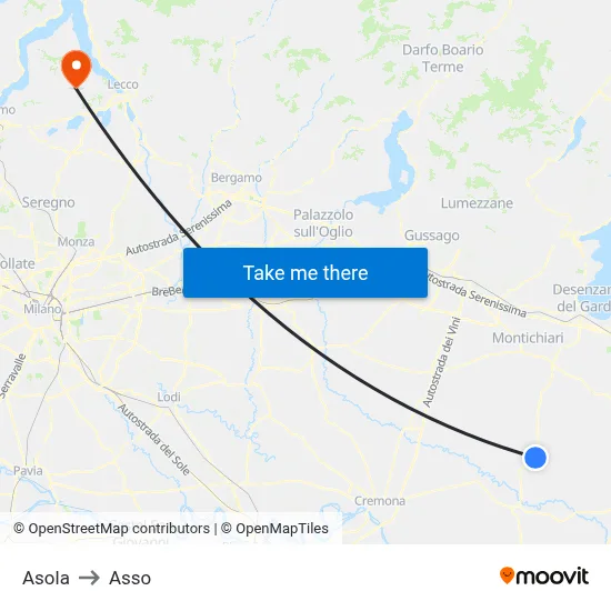 Asola to Asso map