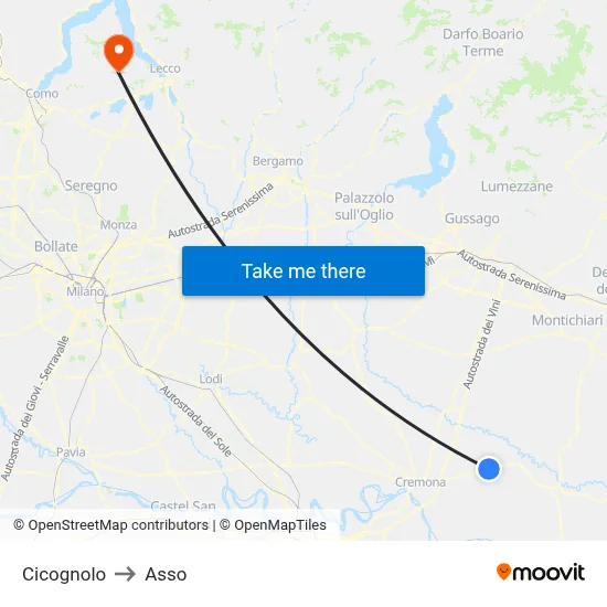Cicognolo to Asso map