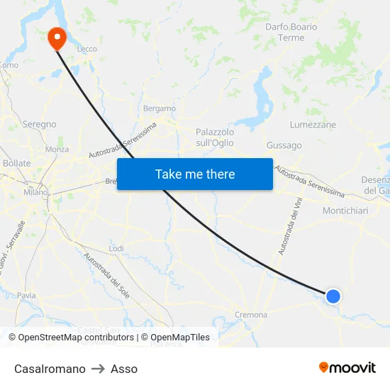 Casalromano to Asso map