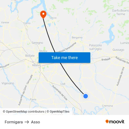 Formigara to Asso map