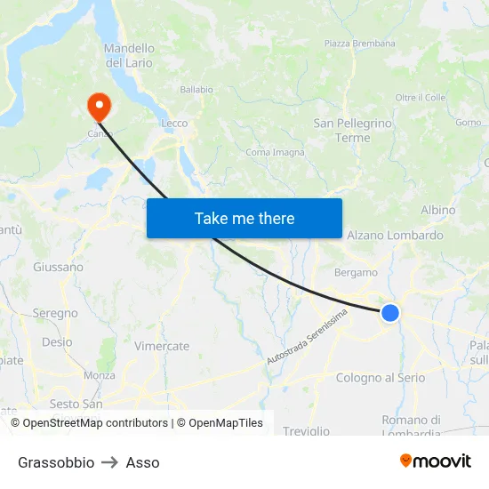 Grassobbio to Asso map