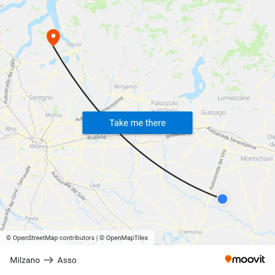 Milzano to Asso map