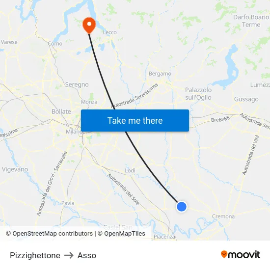 Pizzighettone to Asso map