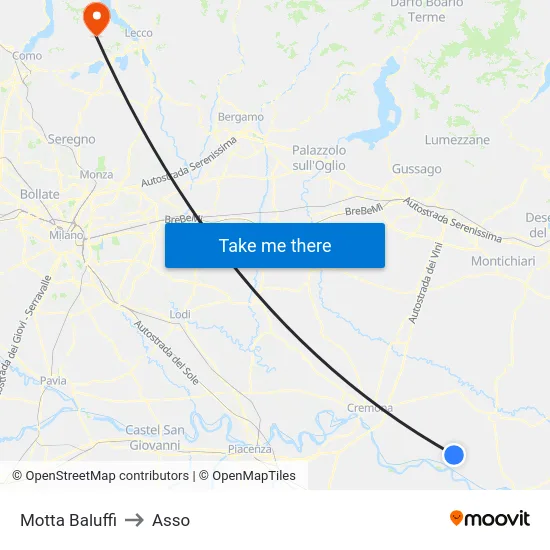 Motta Baluffi to Asso map
