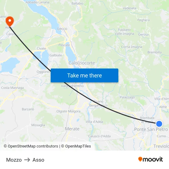 Mozzo to Asso map
