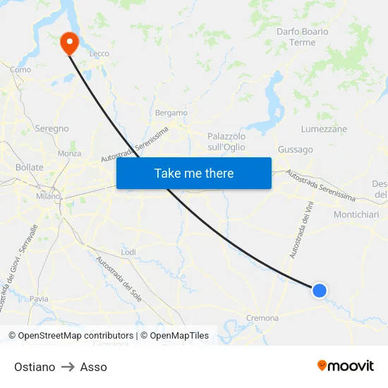Ostiano to Asso map
