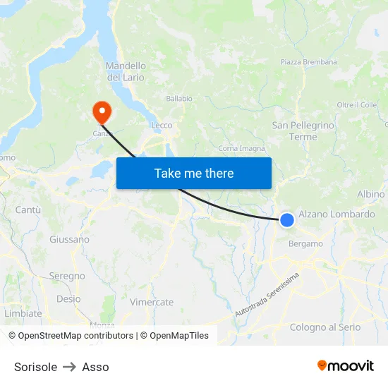 Sorisole to Asso map