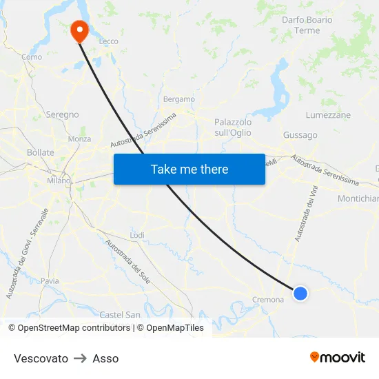 Vescovato to Asso map