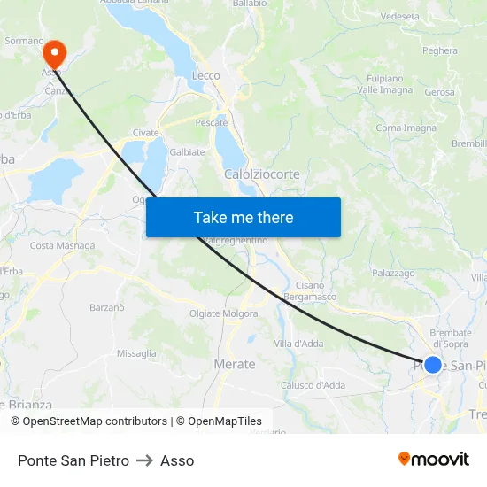 Ponte San Pietro to Asso map