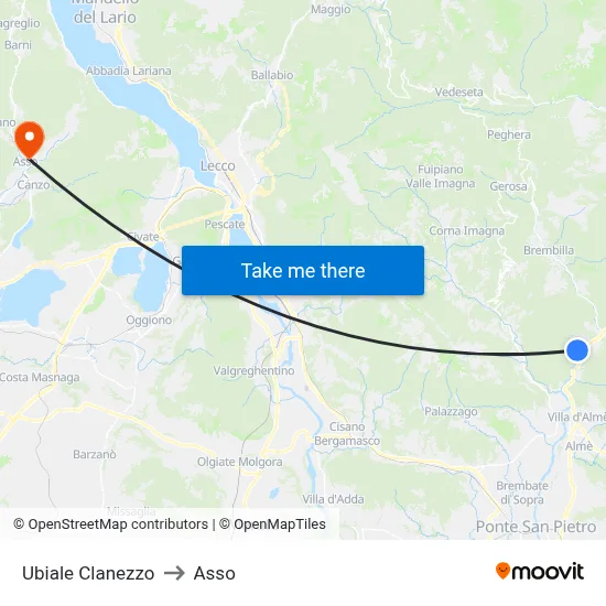 Ubiale Clanezzo to Asso map