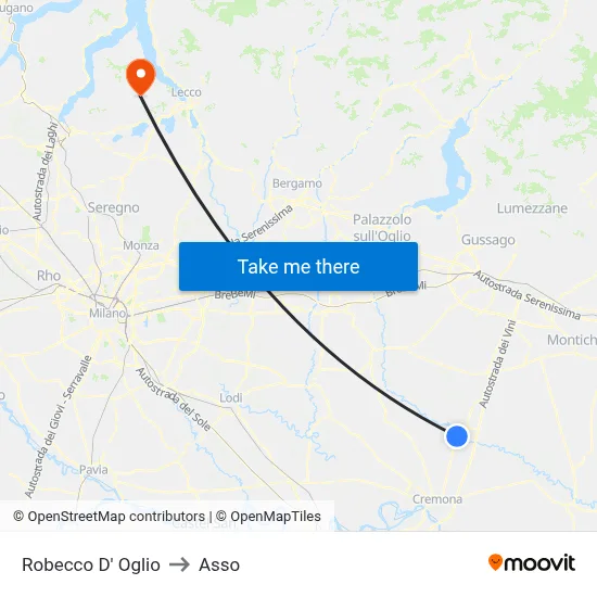 Robecco d'Oglio to Asso map