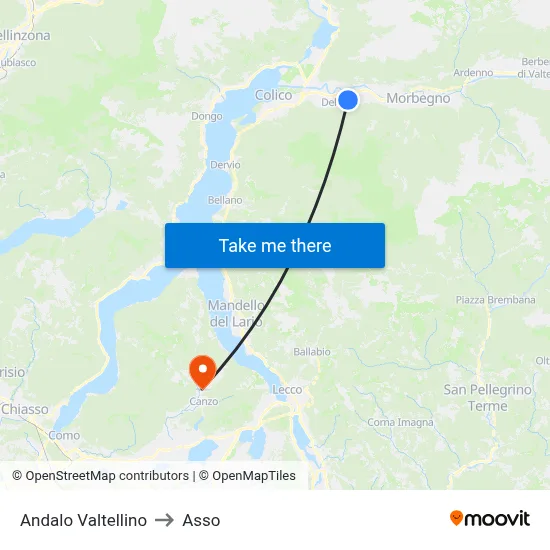 Andalo Valtellino to Asso map
