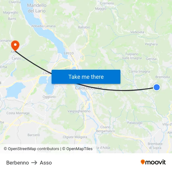 Berbenno to Asso map