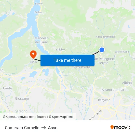 Camerata Cornello to Asso map