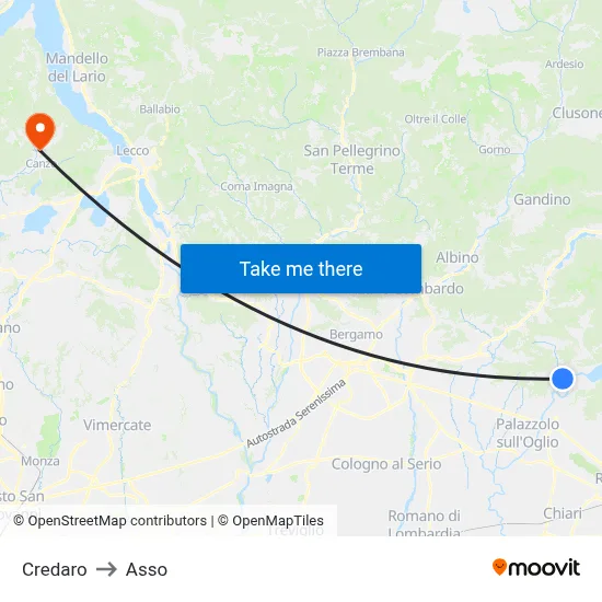 Credaro to Asso map