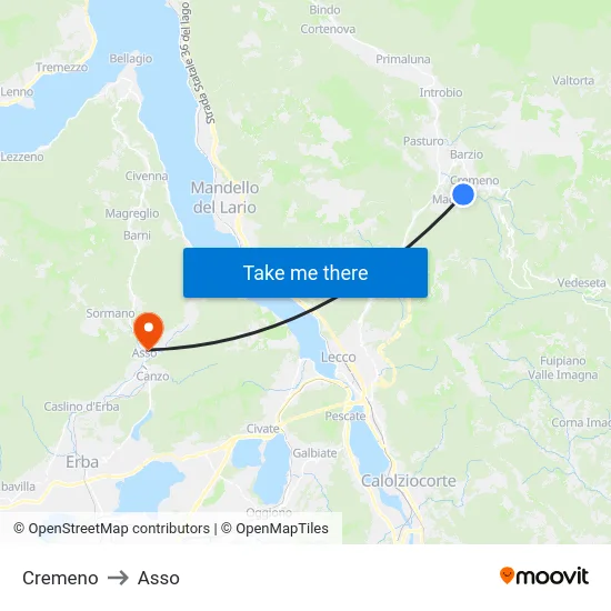 Cremeno to Asso map