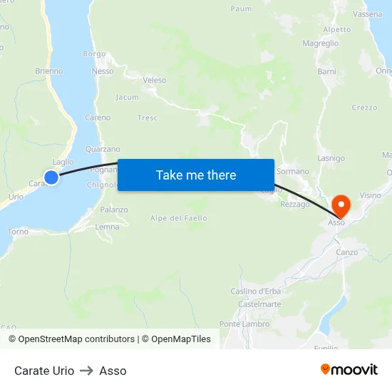 Carate Urio to Asso map
