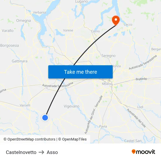 Castelnovetto to Asso map