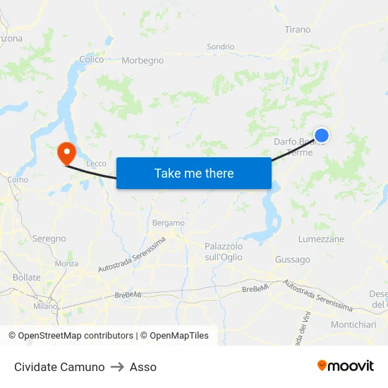 Cividate Camuno to Asso map