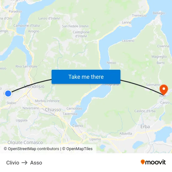 Clivio to Asso map