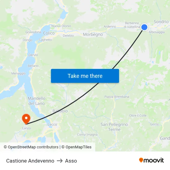 Castione Andevenno to Asso map