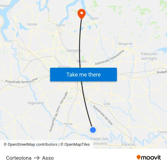 Corteolona to Asso map