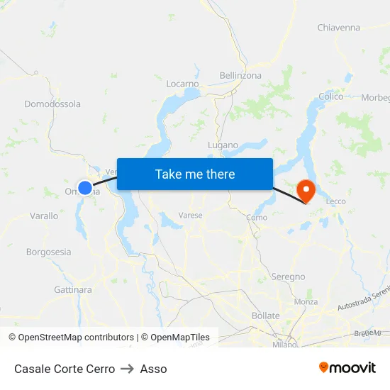 Casale Corte Cerro to Asso map