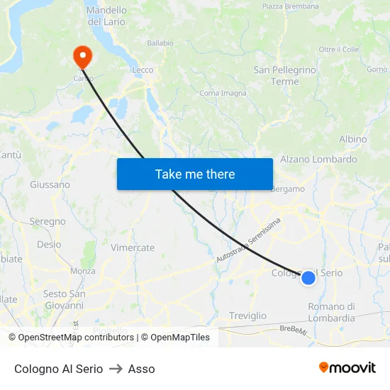 Cologno Al Serio to Asso map