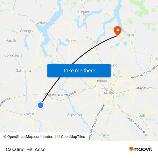 Casalino to Asso map