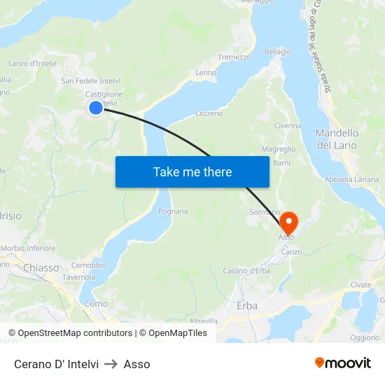 Cerano D' Intelvi to Asso map