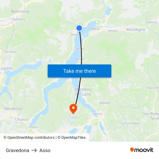 Gravedona to Asso map