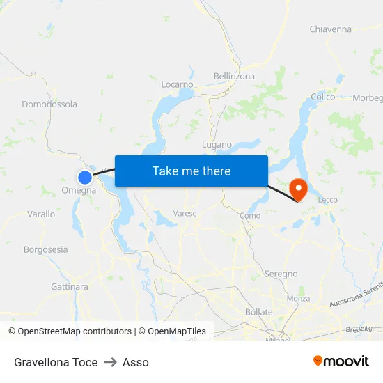 Gravellona Toce to Asso map