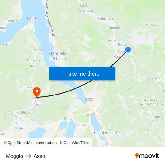 Moggio to Asso map
