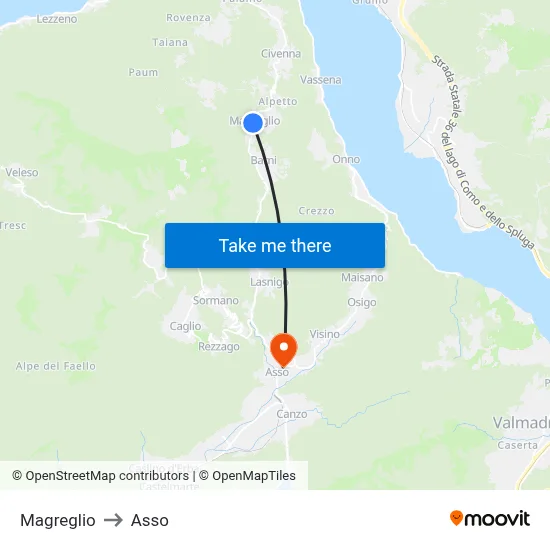 Magreglio to Asso map