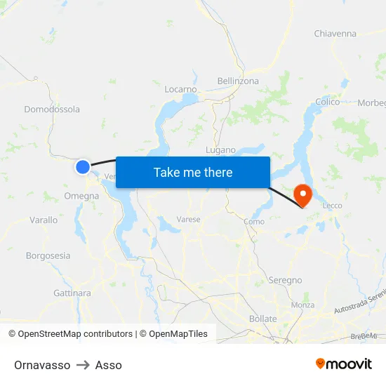 Ornavasso to Asso map