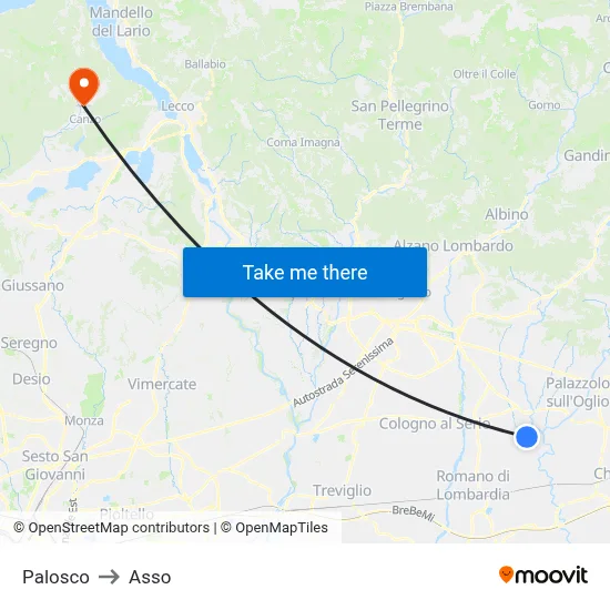 Palosco to Asso map