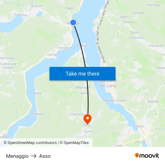 Menaggio to Asso map