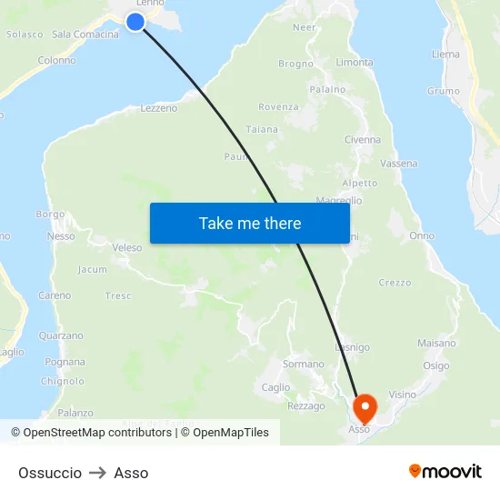 Ossuccio to Asso map