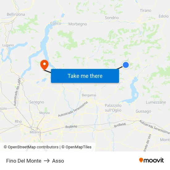 Fino del Monte to Asso map