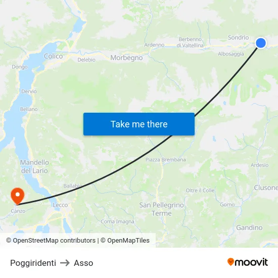 Poggiridenti to Asso map